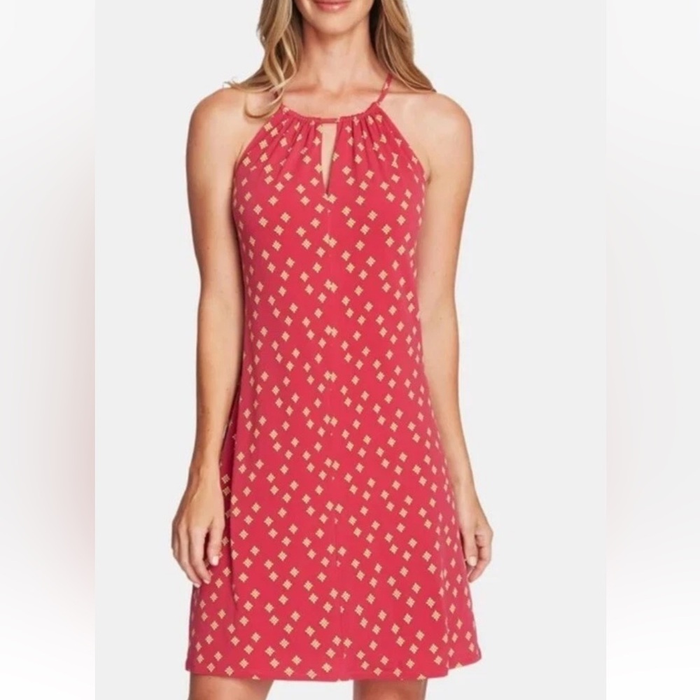NWT Vince Camuto Pink White Geo Keyhole Strip Sheath Knit Dress Sz XXS/XL